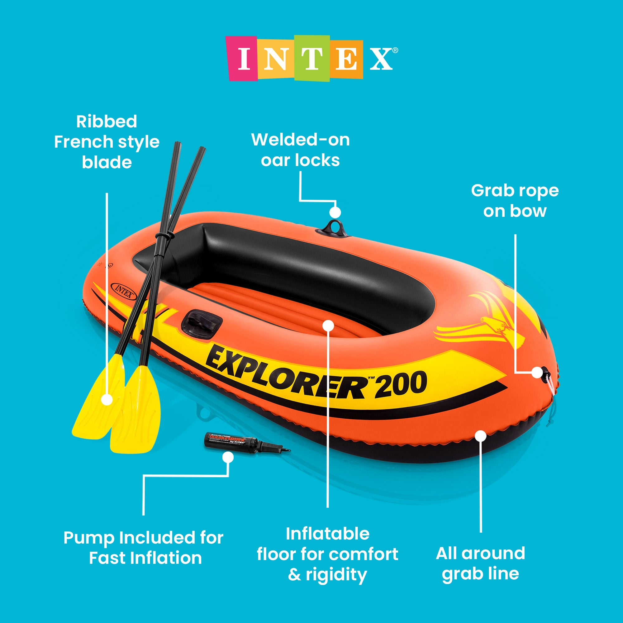 Intex Explorer 200 Inflatable 2 Person River Boat Raft Set with 2 Oars & Pump