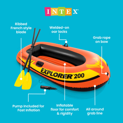 Intex Explorer 200 Inflatable 2 Person River Boat Raft Set with 2 Oars & Pump - VMInnovations