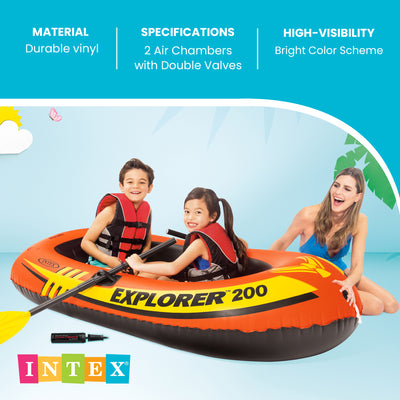 Intex Explorer 200 Inflatable 2 Person River Boat Raft Set with 2 Oars & Pump - VMInnovations