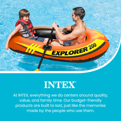 Intex Explorer 200 Inflatable 2 Person River Boat Raft Set with 2 Oars & Pump - VMInnovations