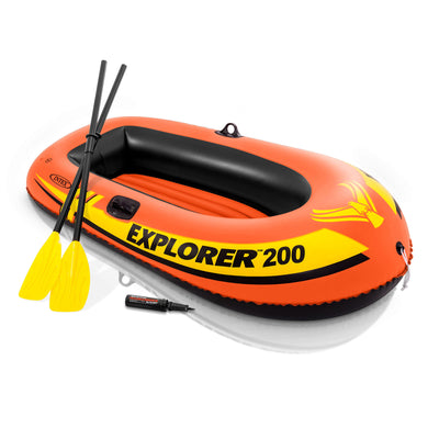 Intex Explorer 200 Inflatable 2 Person River Boat Raft Set with 2 Oars & Pump - VMInnovations