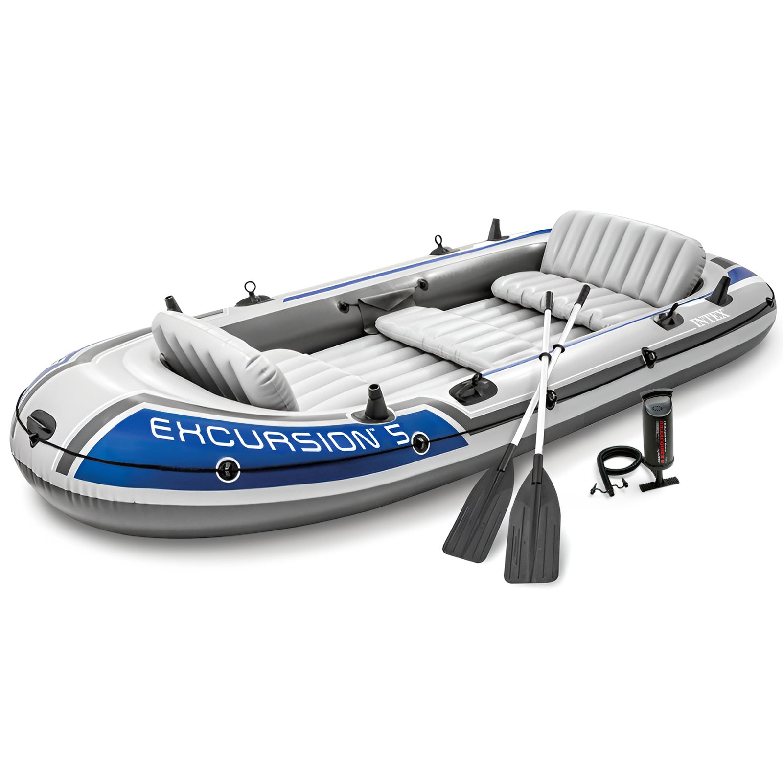 INTEX Excursion 5 Person Inflatable Rafting/Fishing Dinghy Boat Set (Used) - VMInnovations