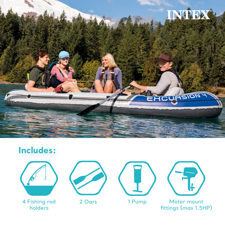 Intex Excursion 5 Person Inflatable Boat, Water Fishing River Raft Set w/Oars