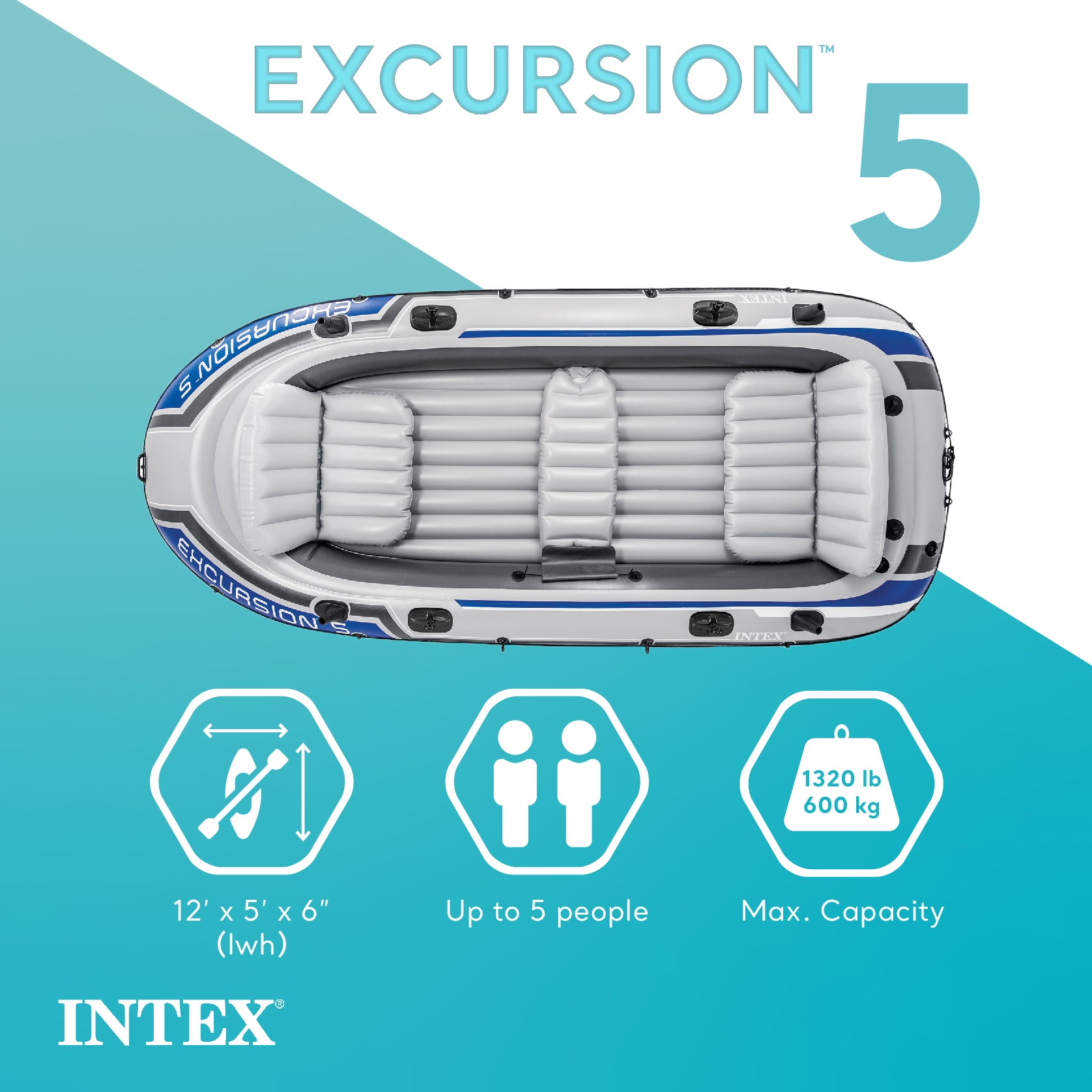Intex 5 Person Inflatable Boat, Water Fishing River Raft Set w/Oars(Open Box)