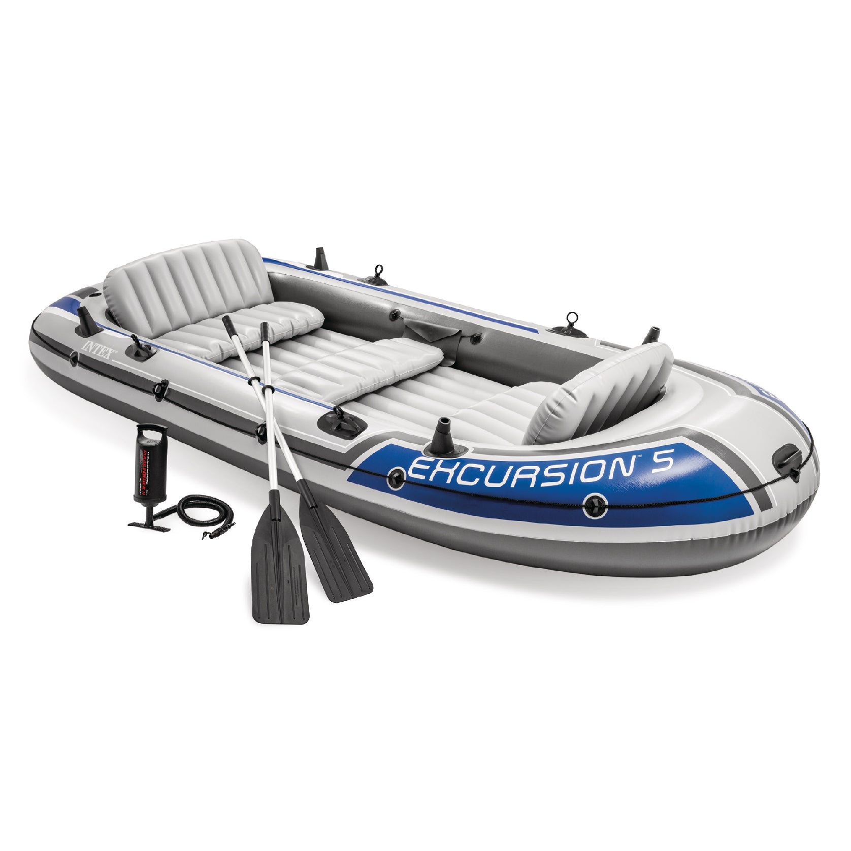 Intex 5 Person Inflatable Boat, Water Fishing River Raft Set w/Oars(Open Box) - VMInnovations