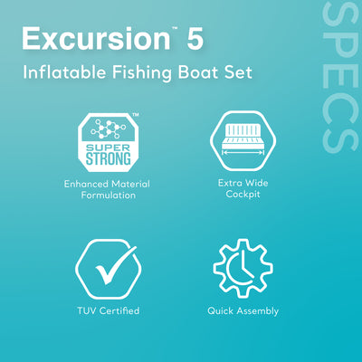 Intex Excursion 5 Inflatable Fishing Boat Set with Transom Mount Trolling Motor