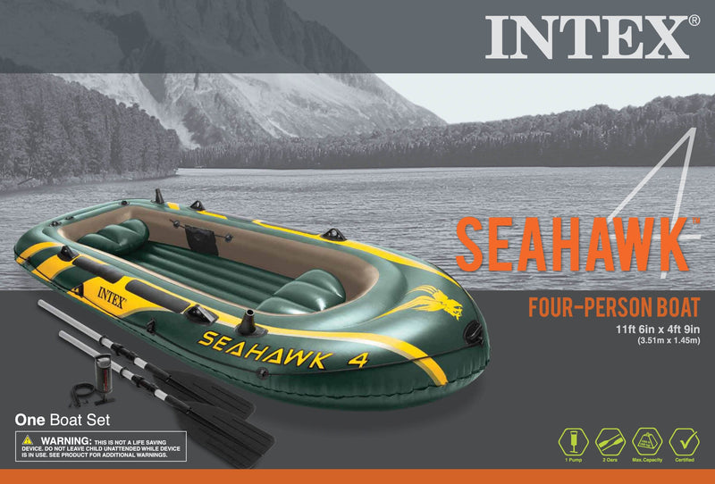 Intex Seahawk 4 Inflatable 4 Person Floating Boat Raft Set with Oars & Air Pump - VMInnovations