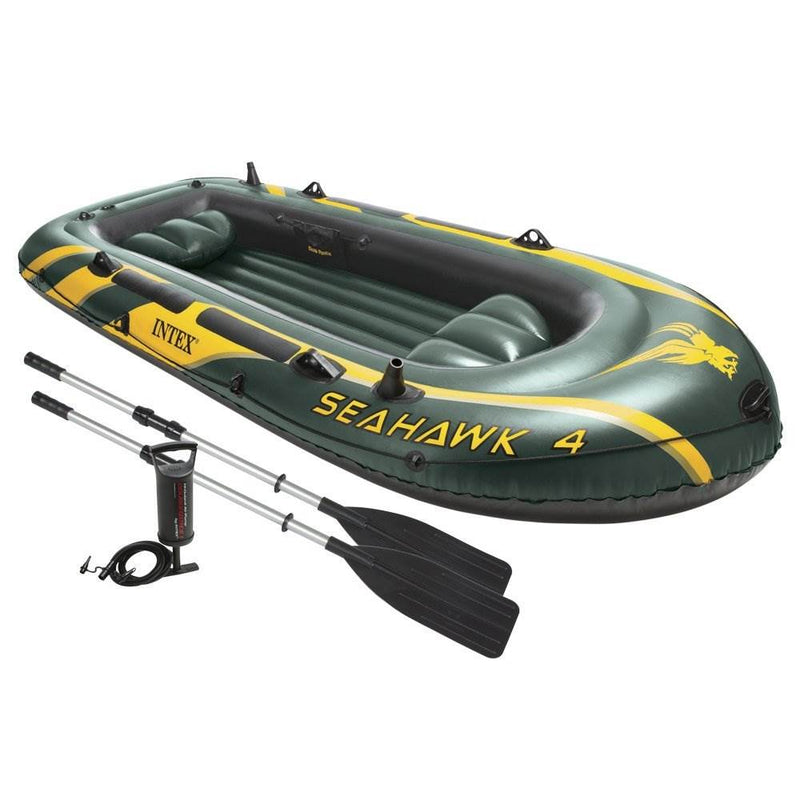 Intex Seahawk 4 Inflatable 4 Person Floating Boat Raft Set with Oars & Air Pump - VMInnovations