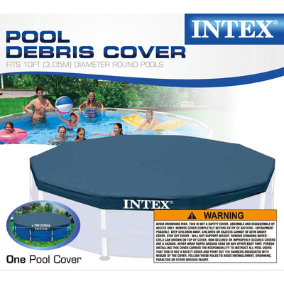 Intex 10 Foot Round Easy Set Outdoor Backyard Swimming Pool Cover, Blue