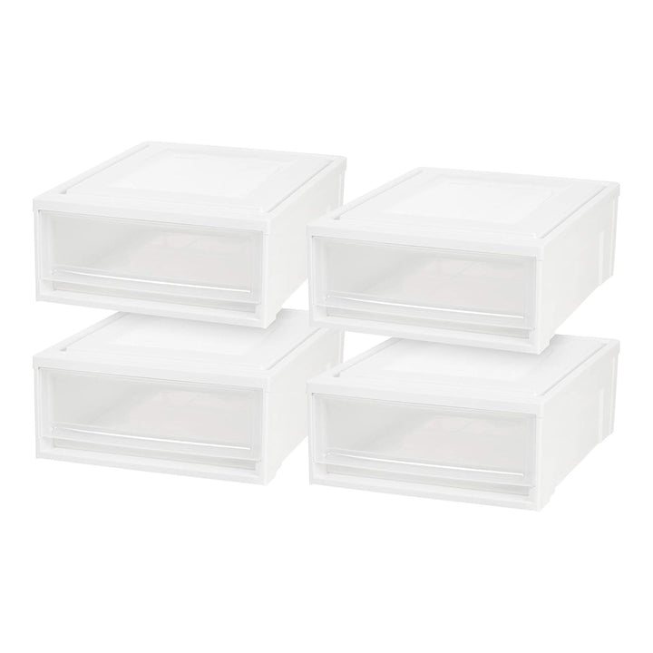 IRIS Shallow Box, Plastic Storage 22qt Stackable Chest Drawers, 4pk (Open Box)
