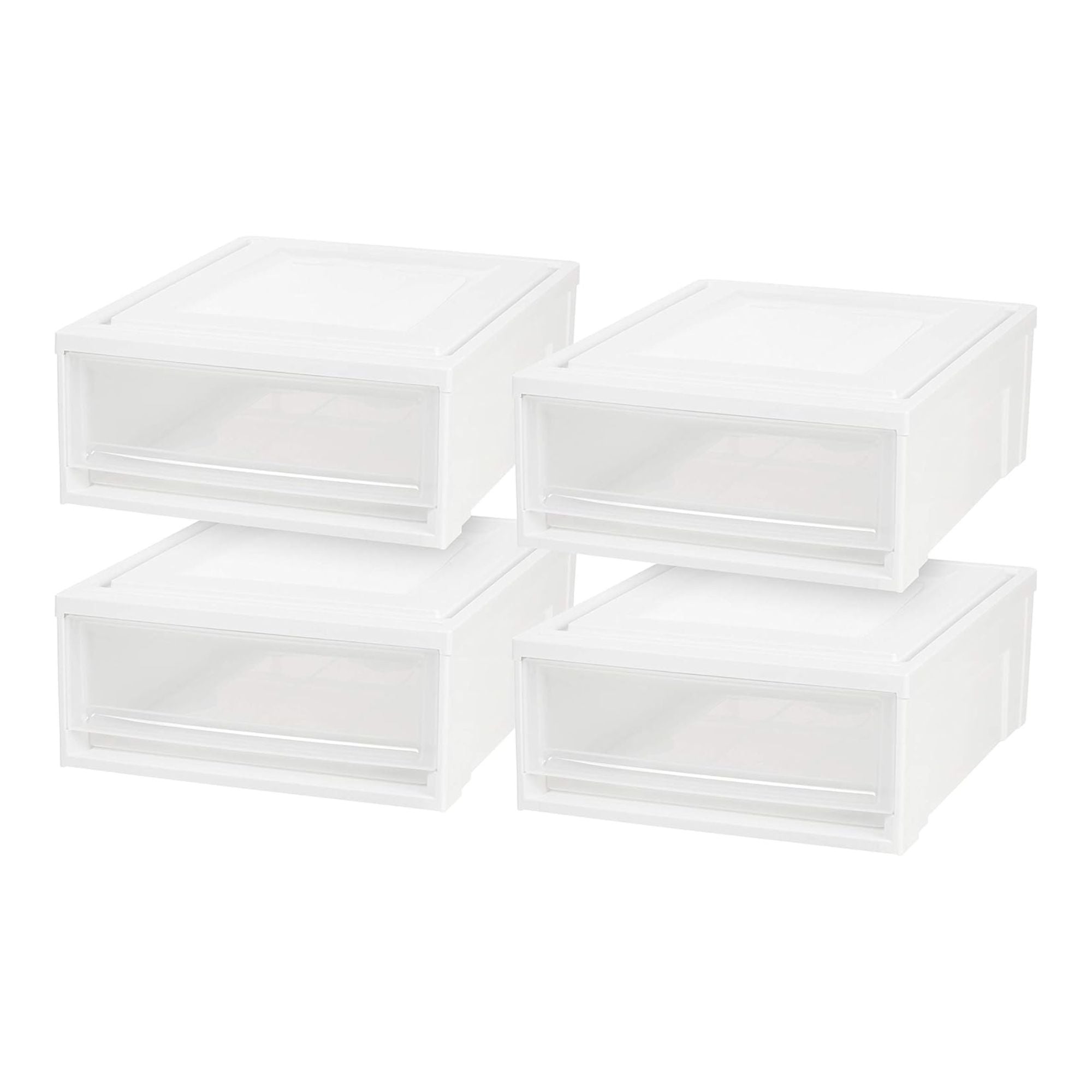 IRIS USA Shallow Box, Plastic Storage 22 Quart Stackable Chest Drawers, 4 Pack
