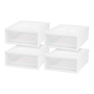IRIS USA Shallow Box, Plastic Storage 22 Quart Stackable Chest Drawers, 4 Pack