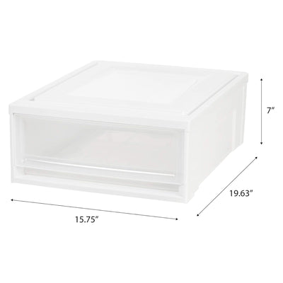 IRIS USA Shallow Box, Plastic Storage 22 Quart Stackable Chest Drawers, 4 Pack