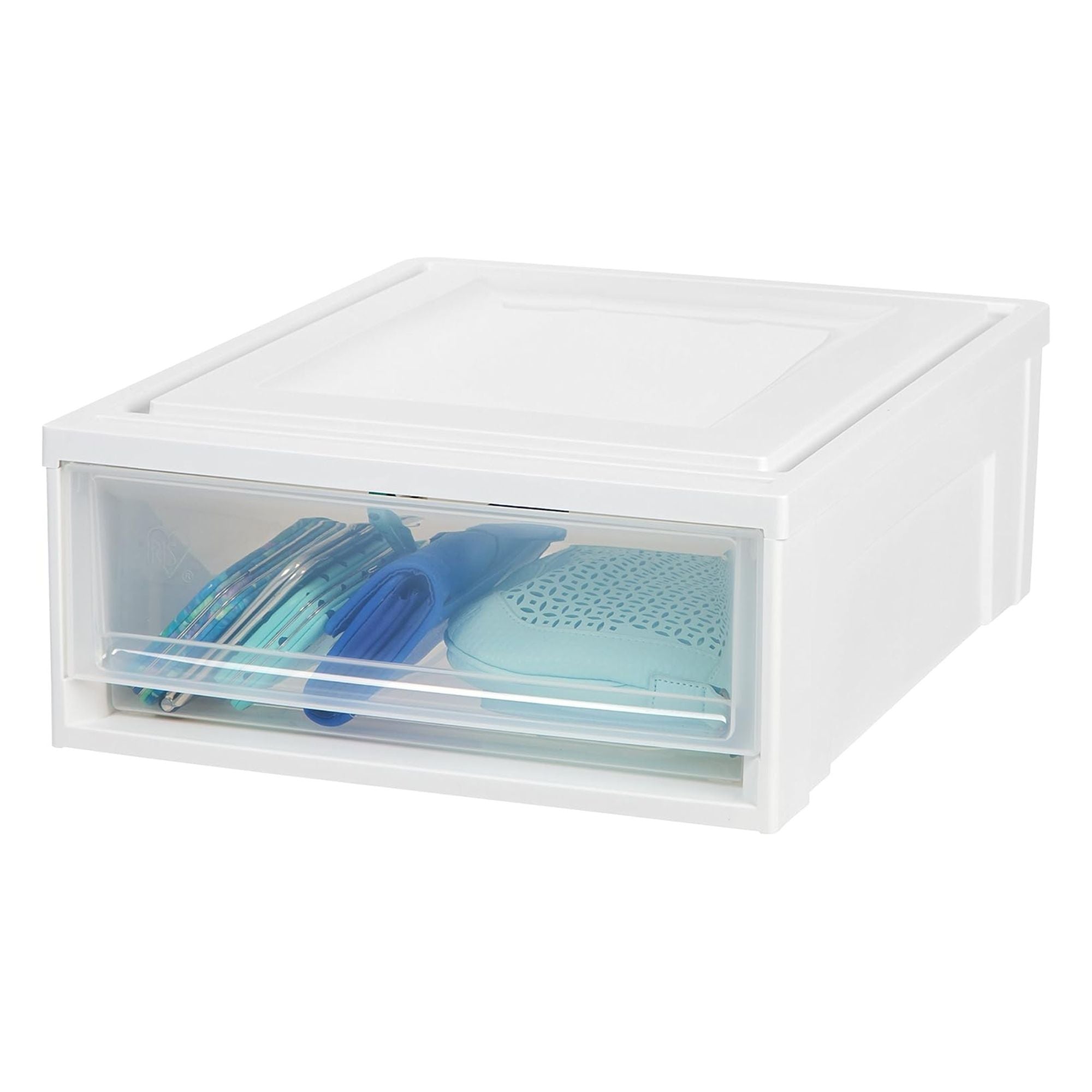 IRIS USA Shallow Box, Plastic Storage 22 Quart Stackable Chest Drawers, 4 Pack