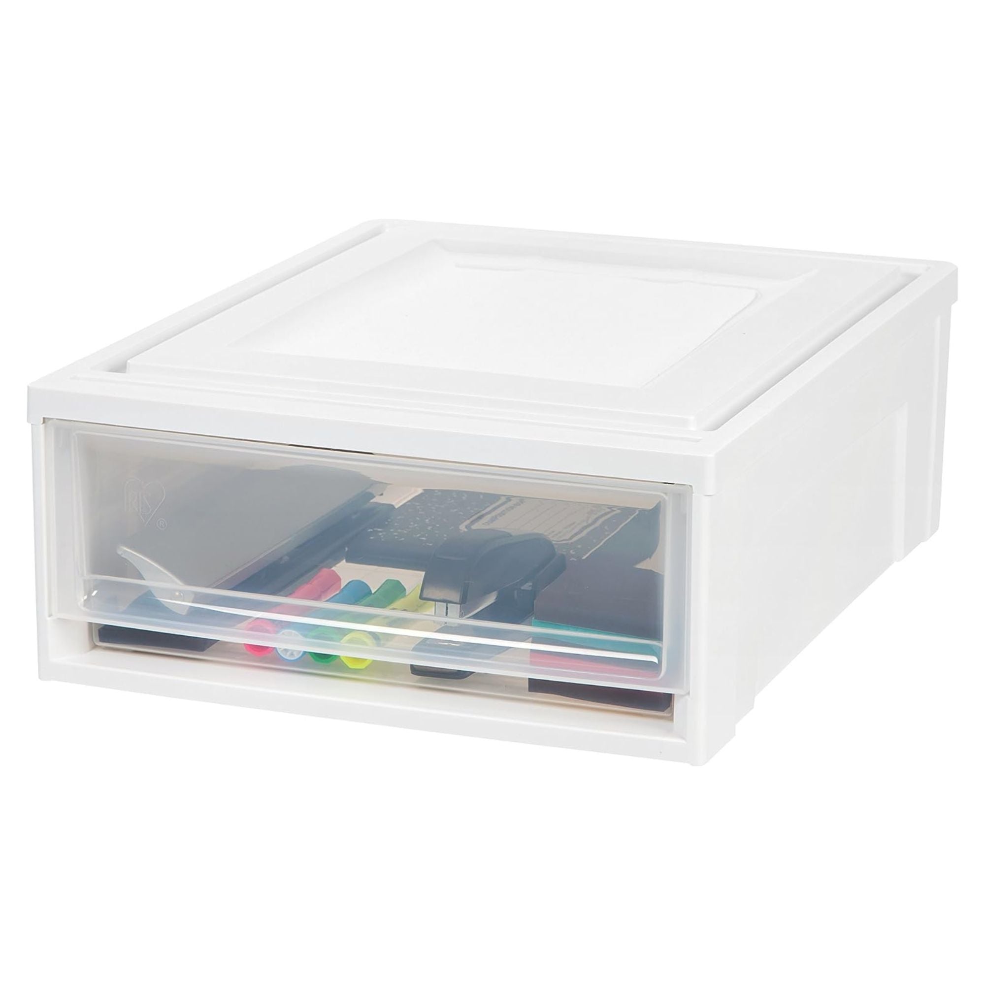 IRIS USA Shallow Box, Plastic Storage 22 Quart Stackable Chest Drawers, 4 Pack