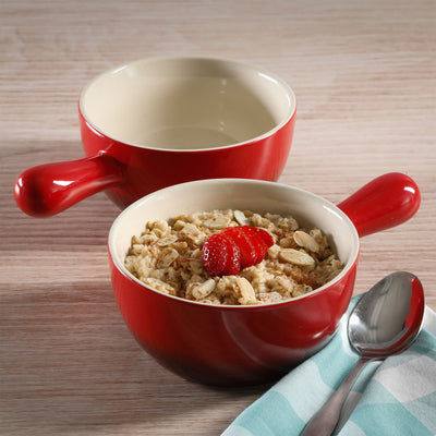 Crock-Pot 7 Qt Cast Iron Dutch Oven + Gibson CrockPot Stoneware Soup Bowls, Red
