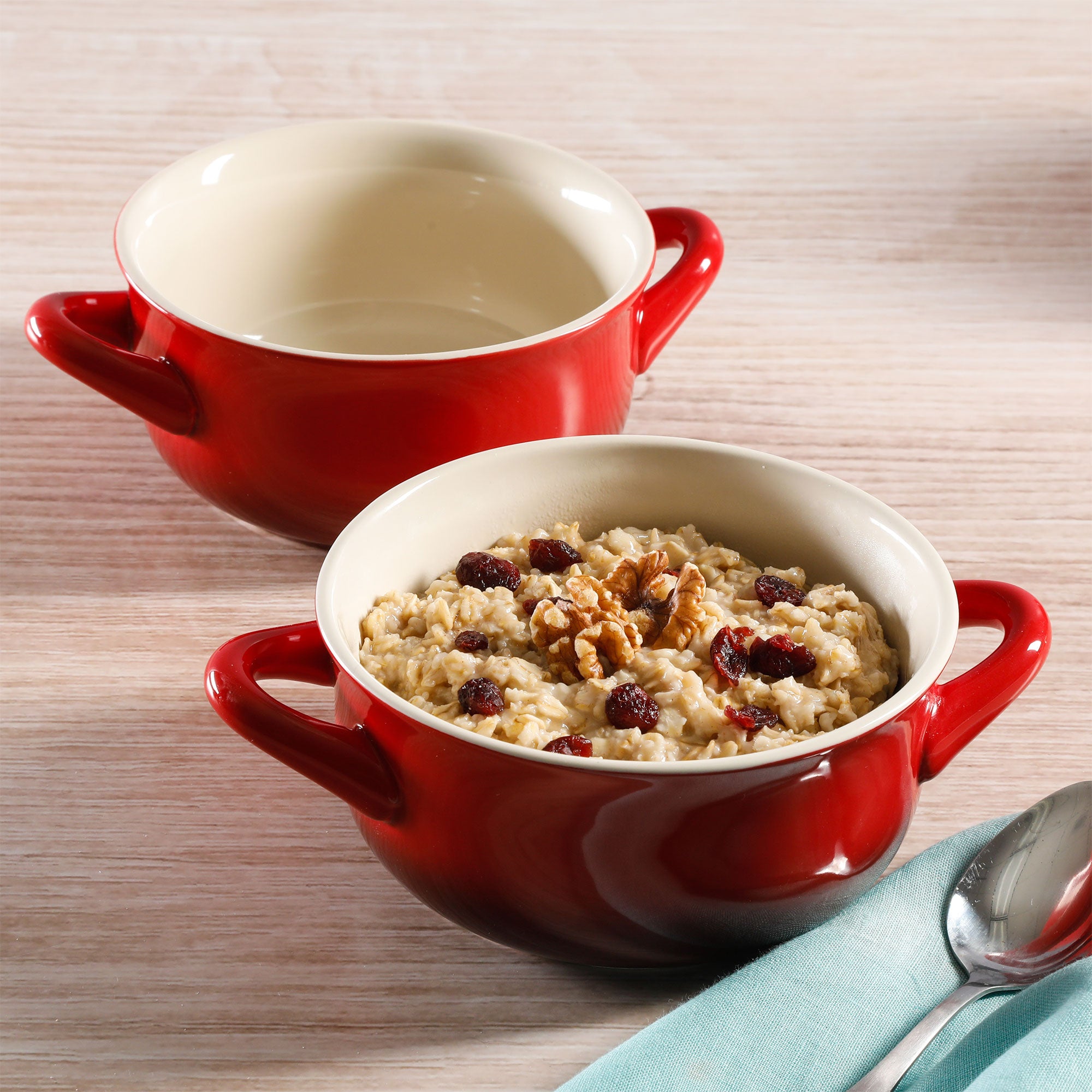 Crock-Pot 7 Qt Cast Iron Dutch Oven + Gibson CrockPot Stoneware Soup Bowls, Red - VMInnovations