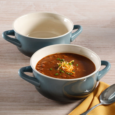 Crock-Pot 30oz Artisan Stoneware Soup Bowl w/ Handle, 2 Pack, Gray Gradient - VMInnovations