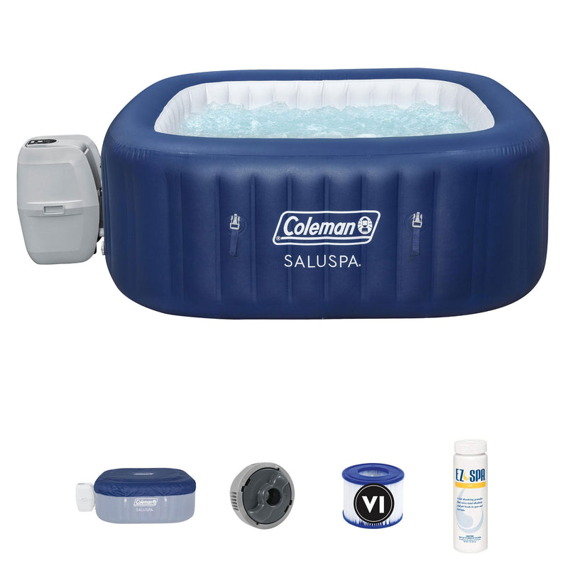 Coleman SaluSpa 4 Person Square Inflatable Hot Tub w/Raising Balancing Chemicals
