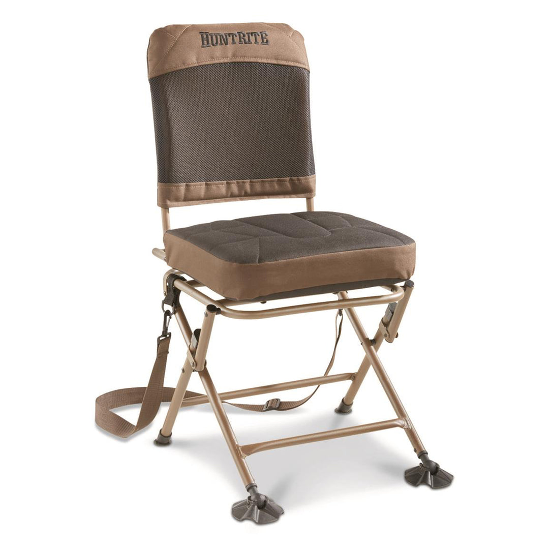 HuntRite Oversized Swivel Hunting Blind Chair with 300 Pound Capacity, Brown - VMInnovations