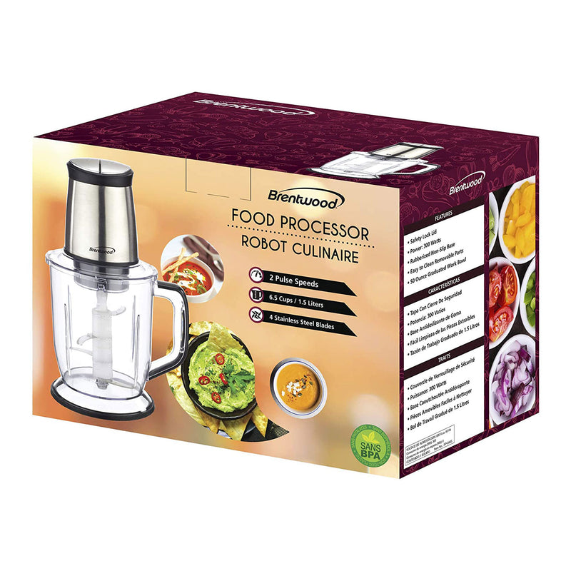 Brentwood FP-544S 6.5 Cup Kitchen Countertop Blender Chopper Processor, Silver