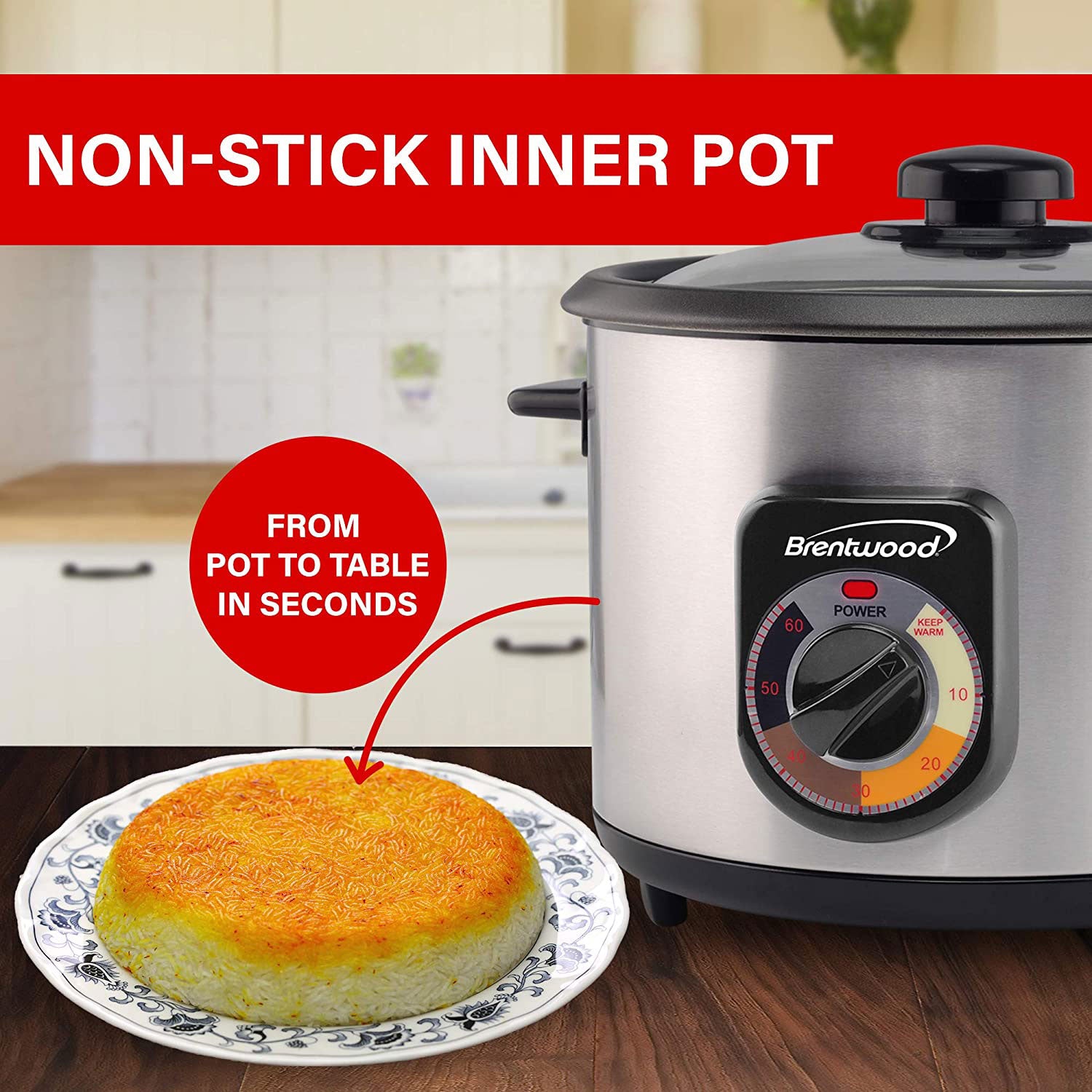 Brentwood TS-1216S Home Kitchen 8 Cup Crunchy Tahdig Persian Rice Cooker (Used) - VMInnovations