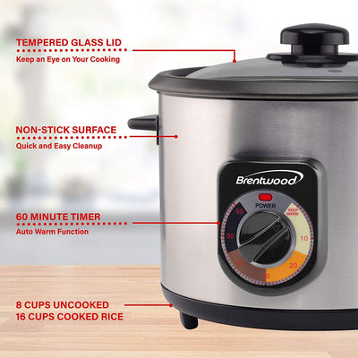 Brentwood TS-1216S Home Kitchen 8 Cup Crunchy Tahdig Persian Rice Cooker (Used) - VMInnovations