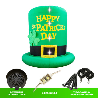 8 Foot Saint Patrick's Day Inflatable Leprechaun Top Hat w/ Shamrock (Open Box)