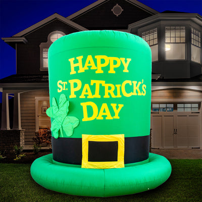 8 Foot Saint Patrick's Day Inflatable Leprechaun Top Hat w/ Shamrock (Open Box)