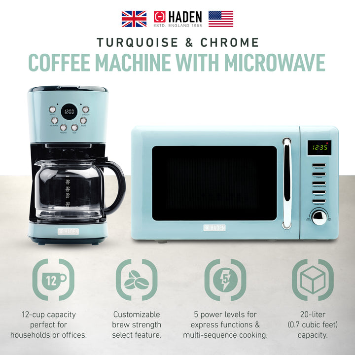 Haden Heritage 12 Cup Programmable Coffee Maker with Countertop Microwave, Blue