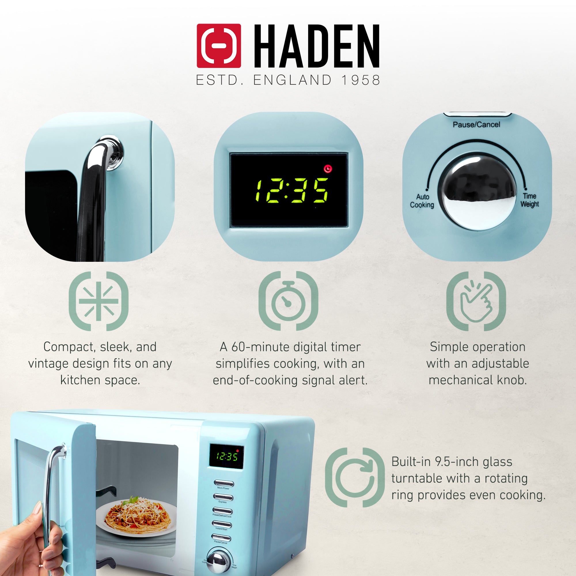 Haden Heritage 12 Cup Programmable Coffee Maker with Countertop Microwave, Blue - VMInnovations