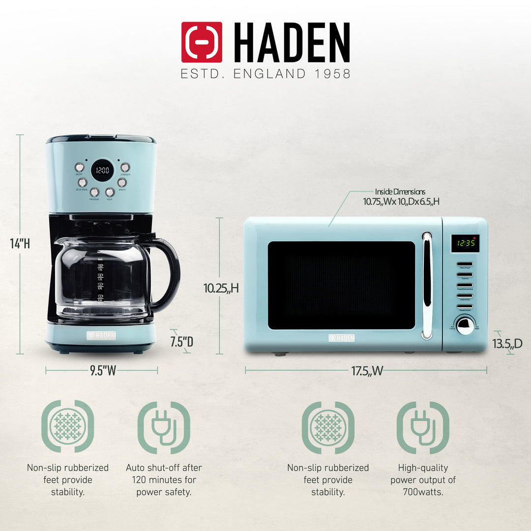 Haden Heritage 12 Cup Programmable Coffee Maker with Countertop Microwave, Blue