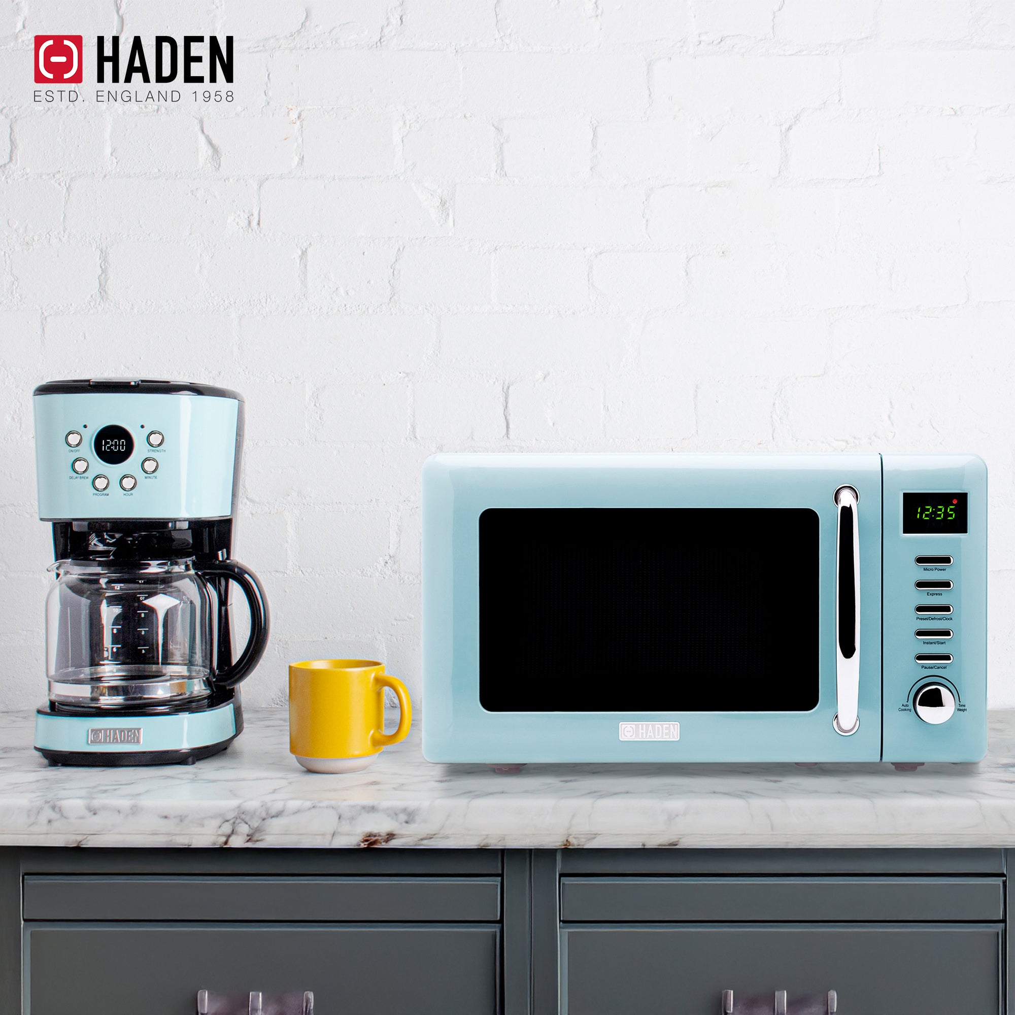 Haden Heritage 12 Cup Programmable Coffee Maker with Countertop Microwave, Blue - VMInnovations