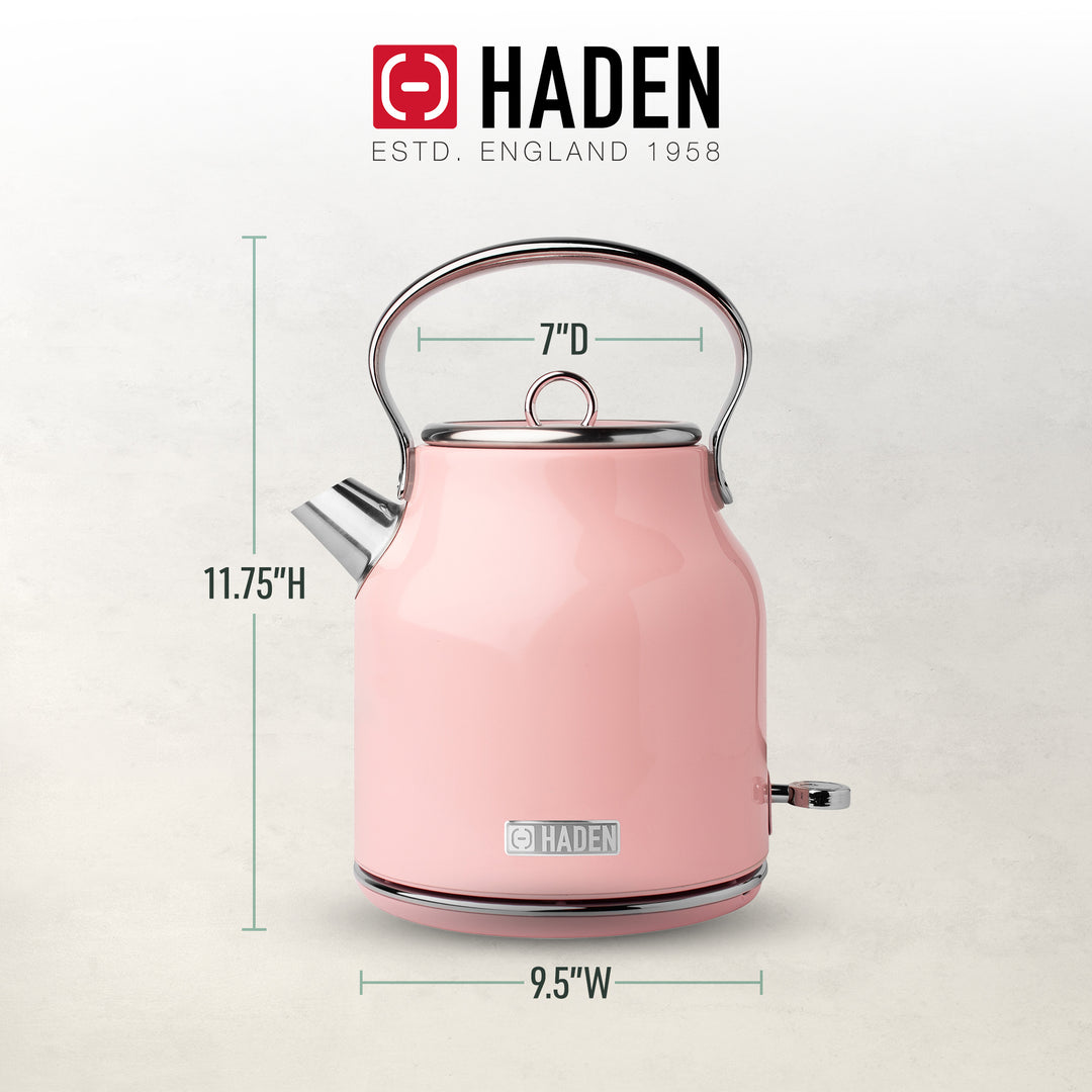 Haden Heritage 1.7 Liter Stainless Steel Body Electric Tea Kettle, Pink (Used)