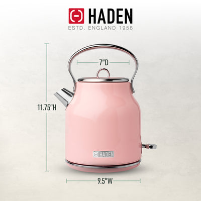 Haden Heritage 1.7 Liter Stainless Steel Body Electric Tea Kettle, Pink (Used) - VMInnovations
