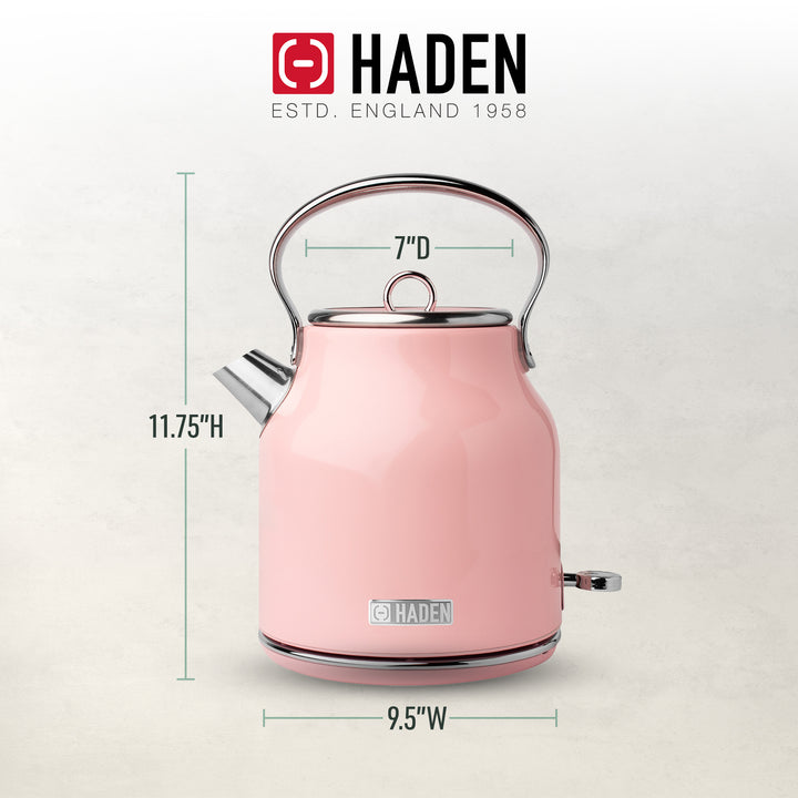 Haden Heritage 1.7 Liter Stainless Steel Body Electric Tea Kettle, Pink (Used)