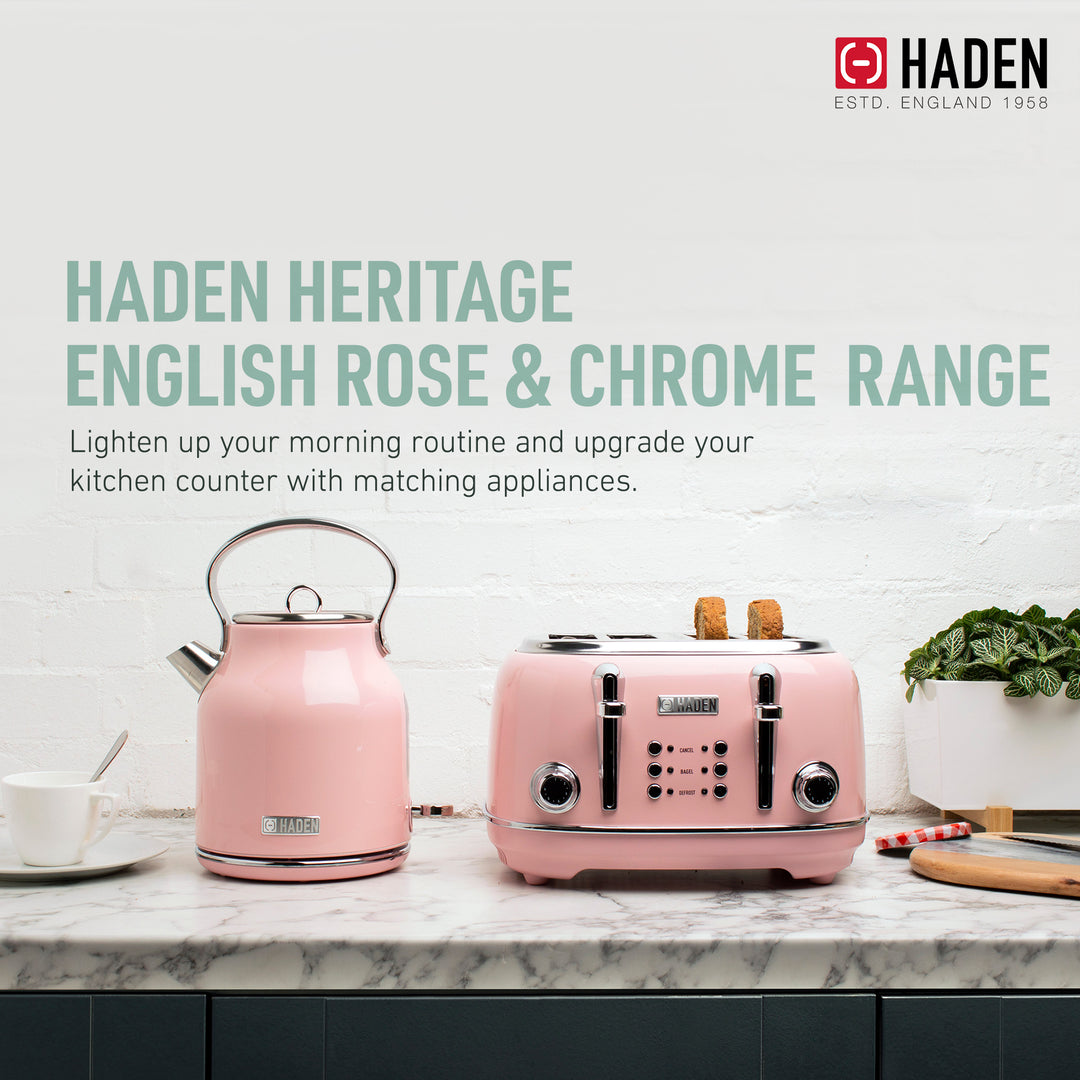 Haden Heritage 1.7 Liter Stainless Steel Body Electric Tea Kettle, Pink (Used)