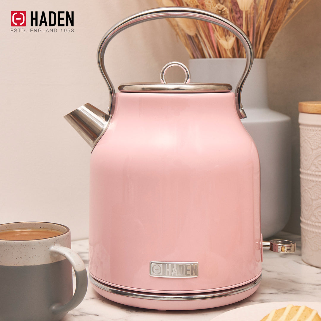 Haden Heritage 1.7 Liter Stainless Steel Body Electric Tea Kettle, Pink (Used)