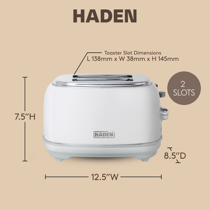 Haden Heritage 2 Slice Wide Slot Stainless Steel Toaster, Ivory & Chrome