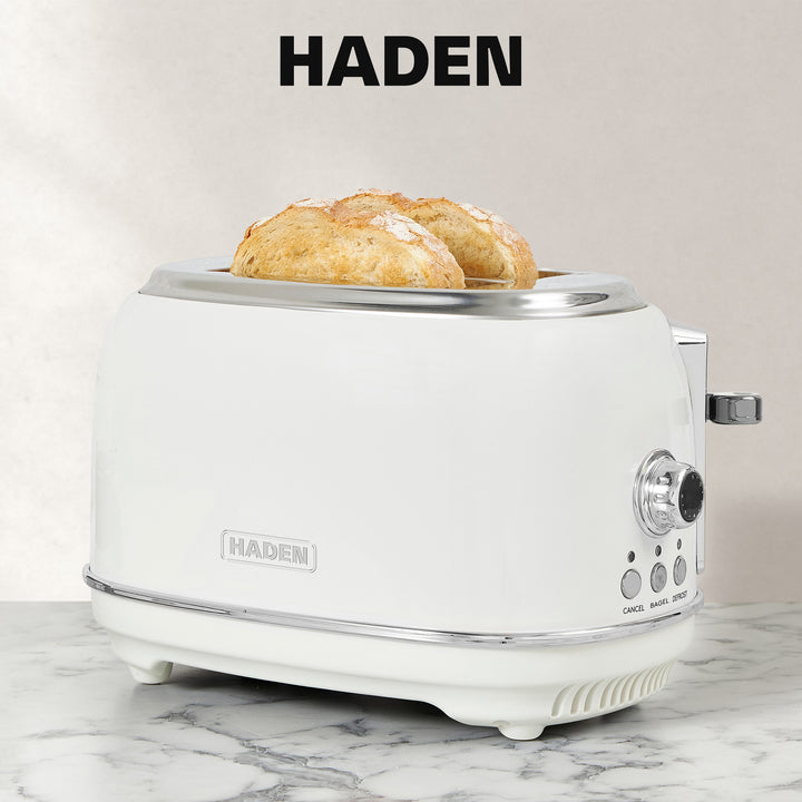 Haden Heritage 2 Slice Wide Slot Stainless Steel Toaster, Ivory & Chrome