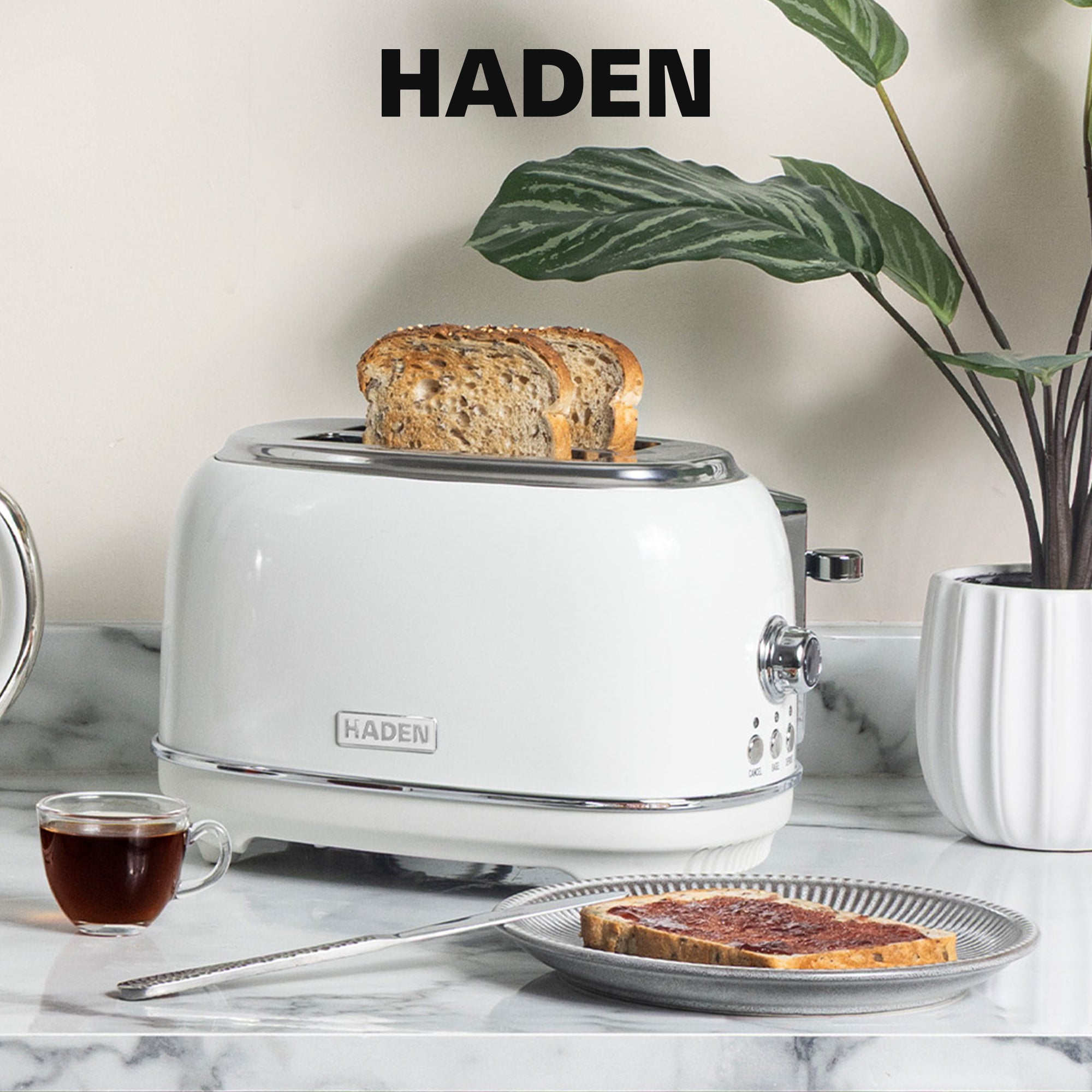 Haden Heritage 2 Slice Wide Slot Stainless Steel Bread Toaster, White (Used)