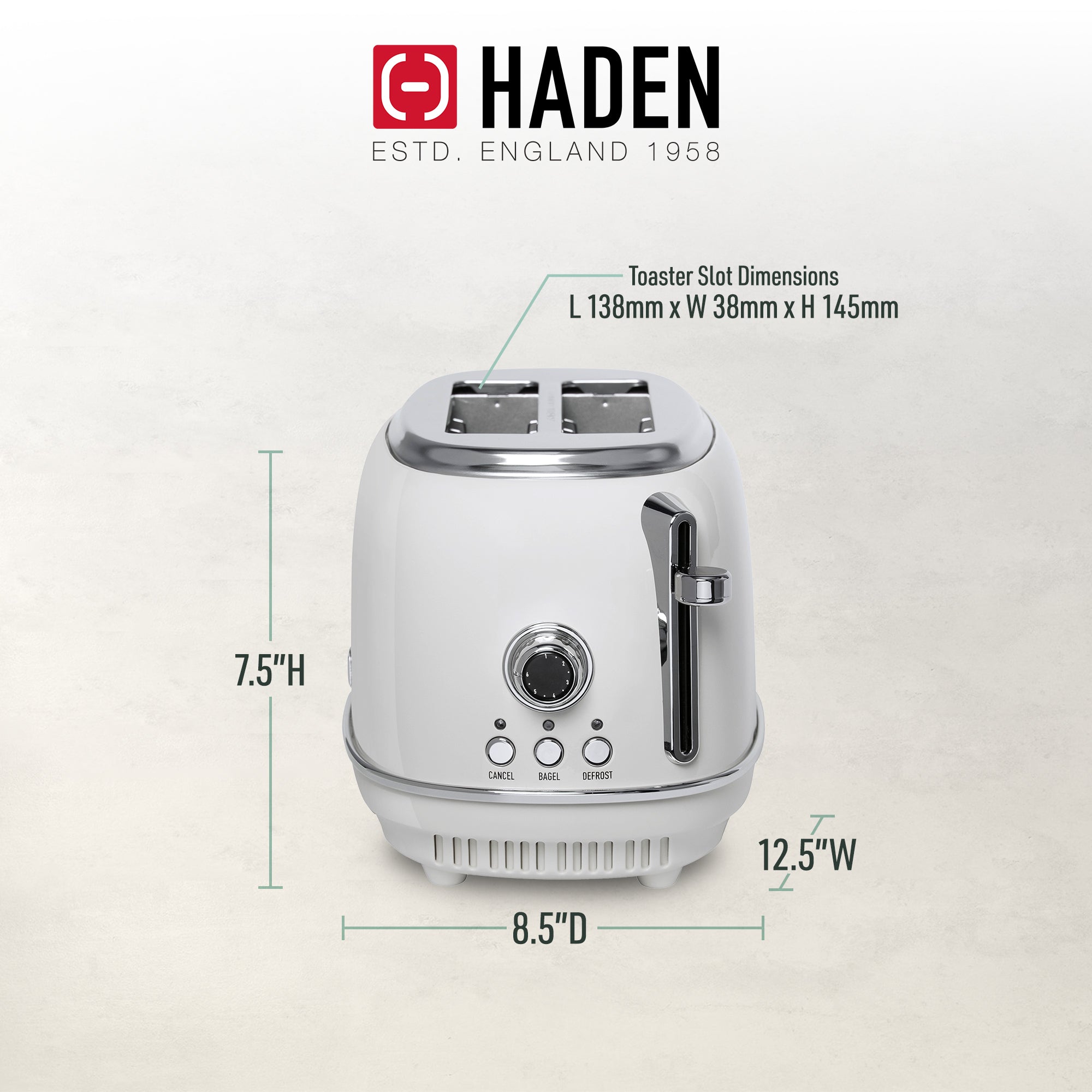 Haden Heritage 2 Slice Wide Slot Stainless Steel Bread Toaster, White (Used) - VMInnovations