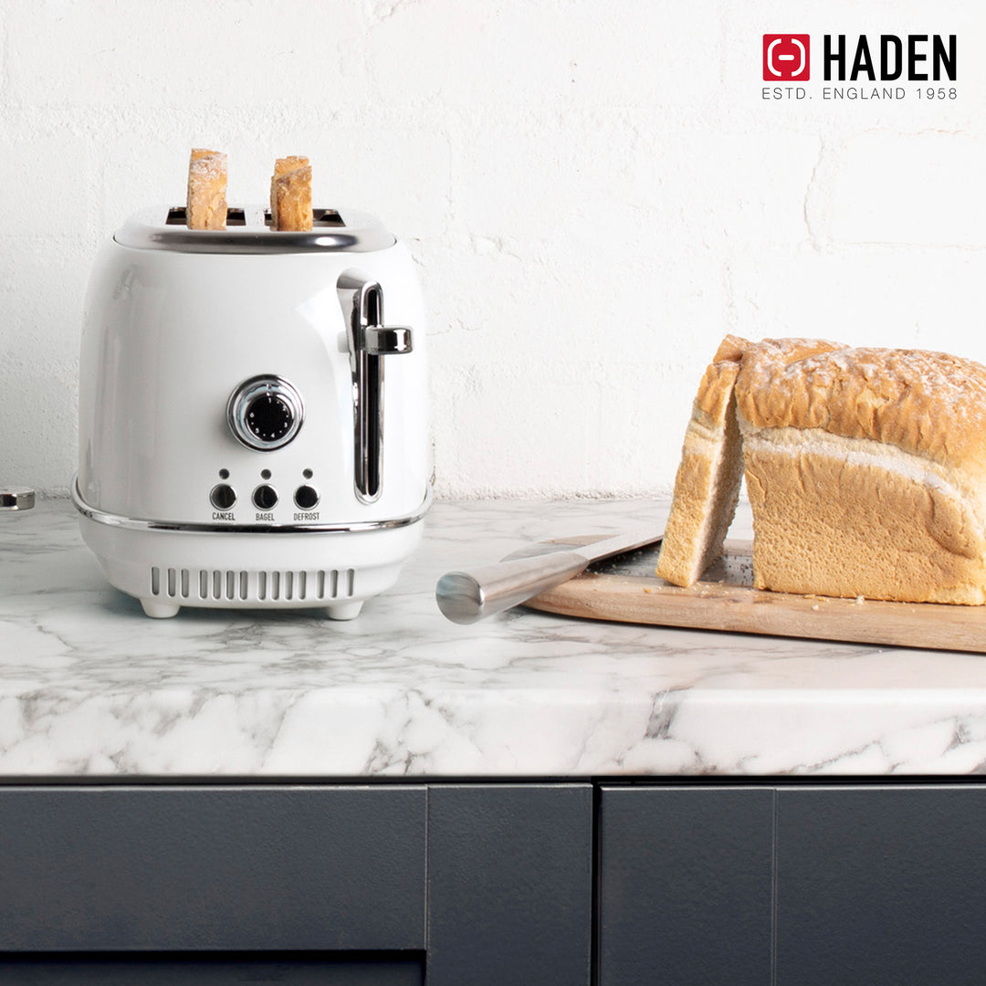 Haden Heritage 2 Slice Wide Slot Stainless Steel Toaster, Ivory & Chrome