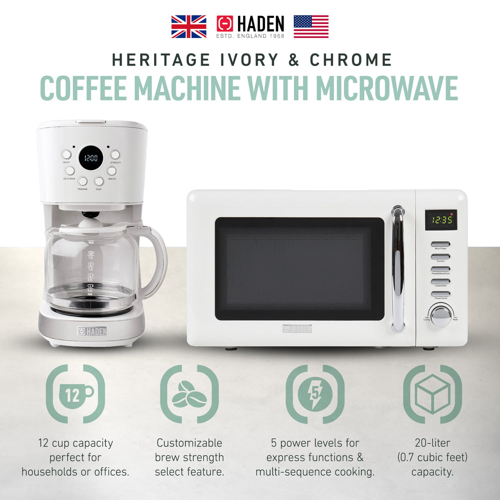 Haden Heritage 12 Cup Programmable Coffee Maker with Countertop Microwave, Ivory - VMInnovations