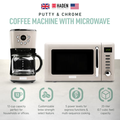 Haden Dorset 12 Cup Programmable Coffee Maker with Countertop Microwave, Putty - VMInnovations