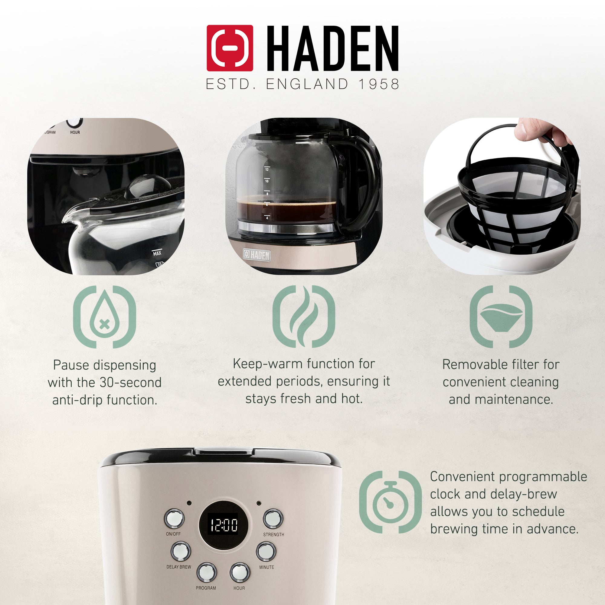 Haden Dorset 12 Cup Programmable Coffee Maker with Countertop Microwave, Putty - VMInnovations