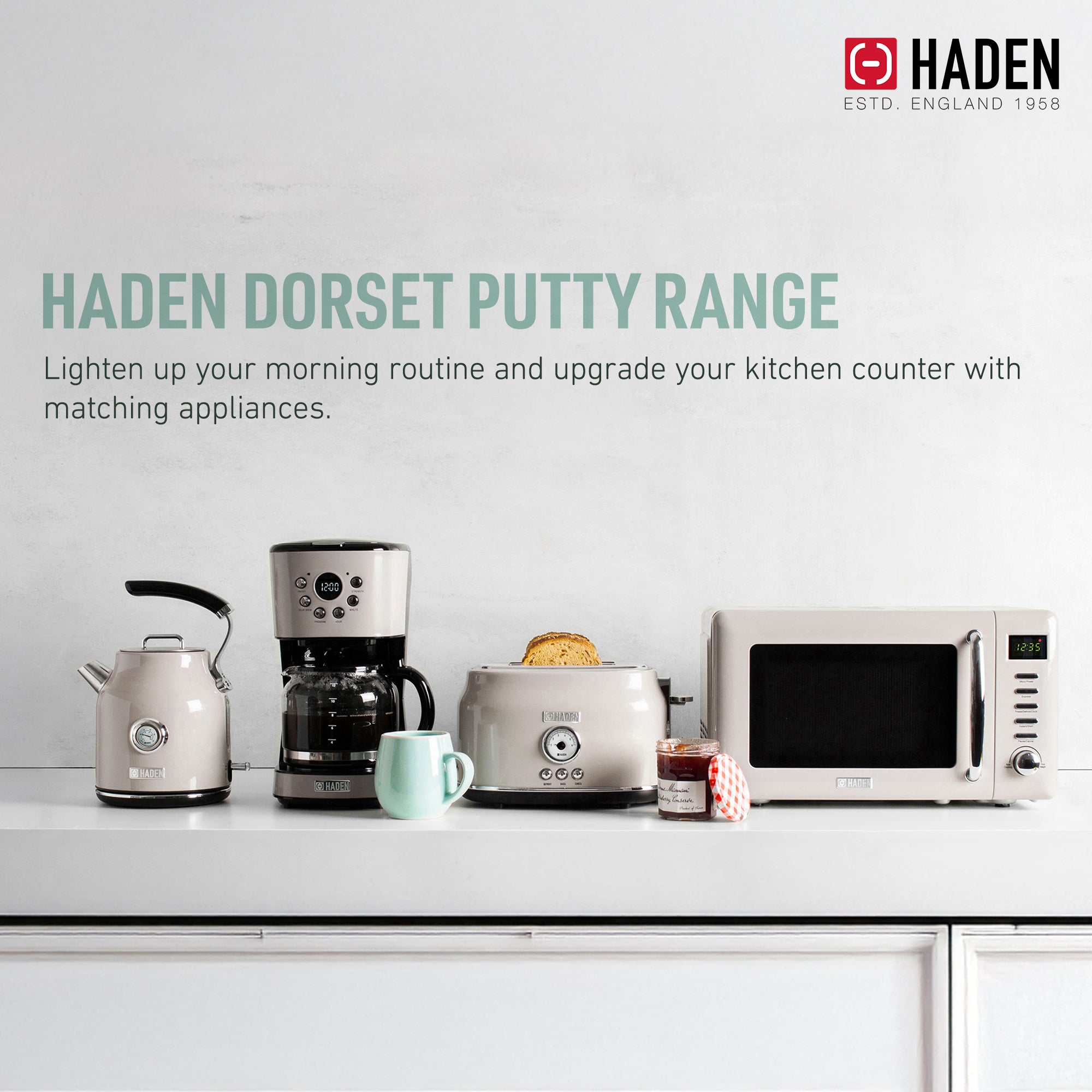 Haden Dorset 12 Cup Programmable Coffee Maker with Countertop Microwave, Putty - VMInnovations