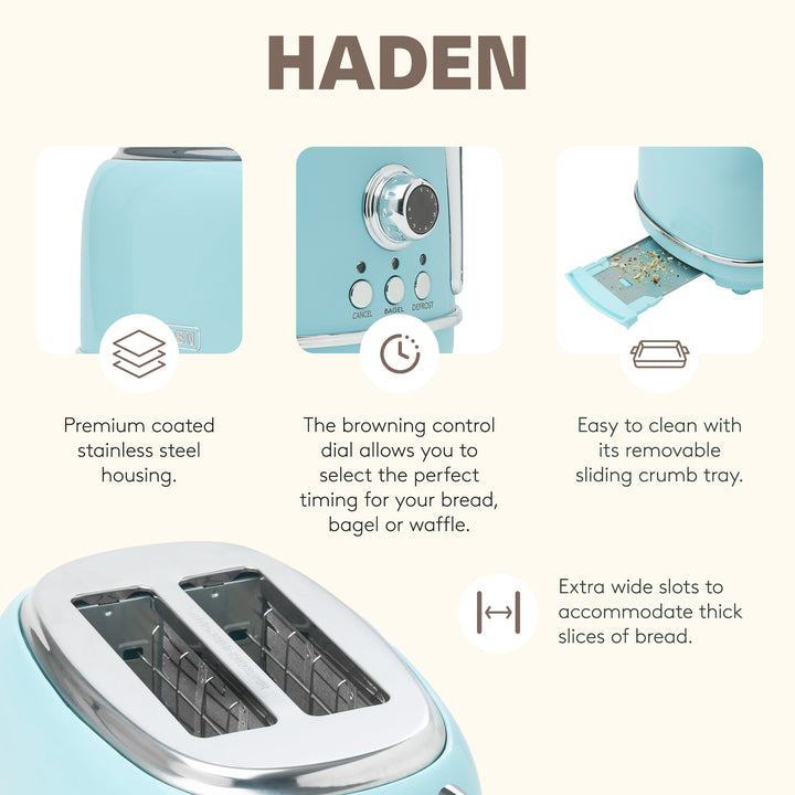 Haden Heritage 1.7 Liter Stainless Steel Electric Kettle with Toaster, Turquoise