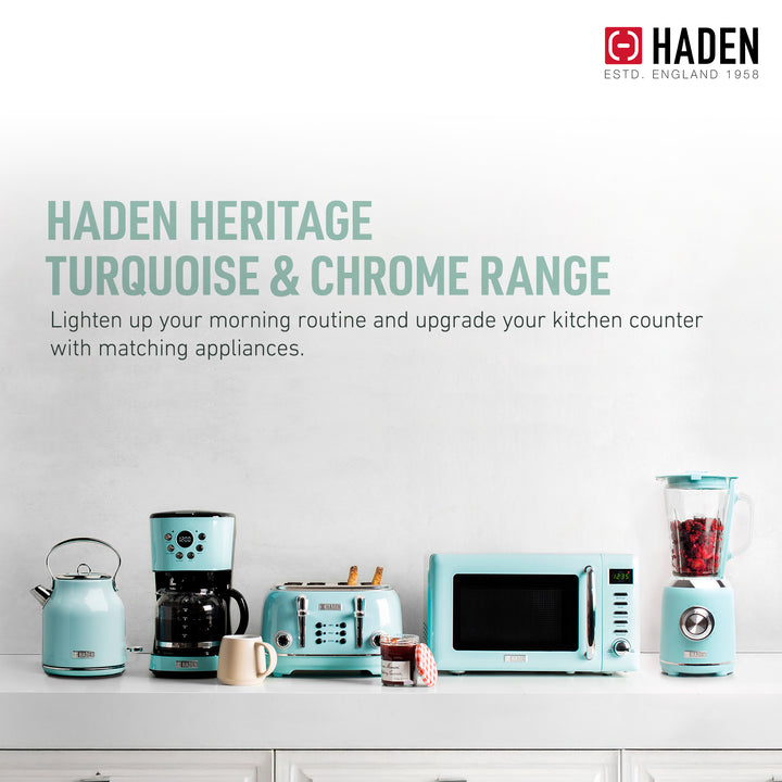 Haden Heritage 1.7 Liter Stainless Steel Electric Kettle with Toaster, Turquoise