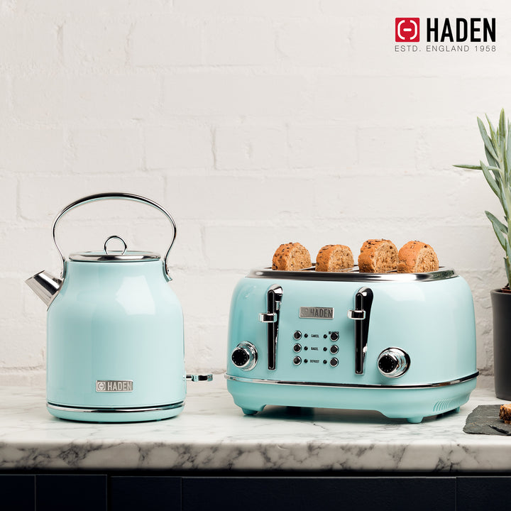 Haden Heritage 1.7 Liter Stainless Steel Electric Kettle with Toaster, Turquoise